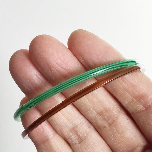 Green & Brown Art Glass Child's Bangles Set of 2 - Picture 6 of 7